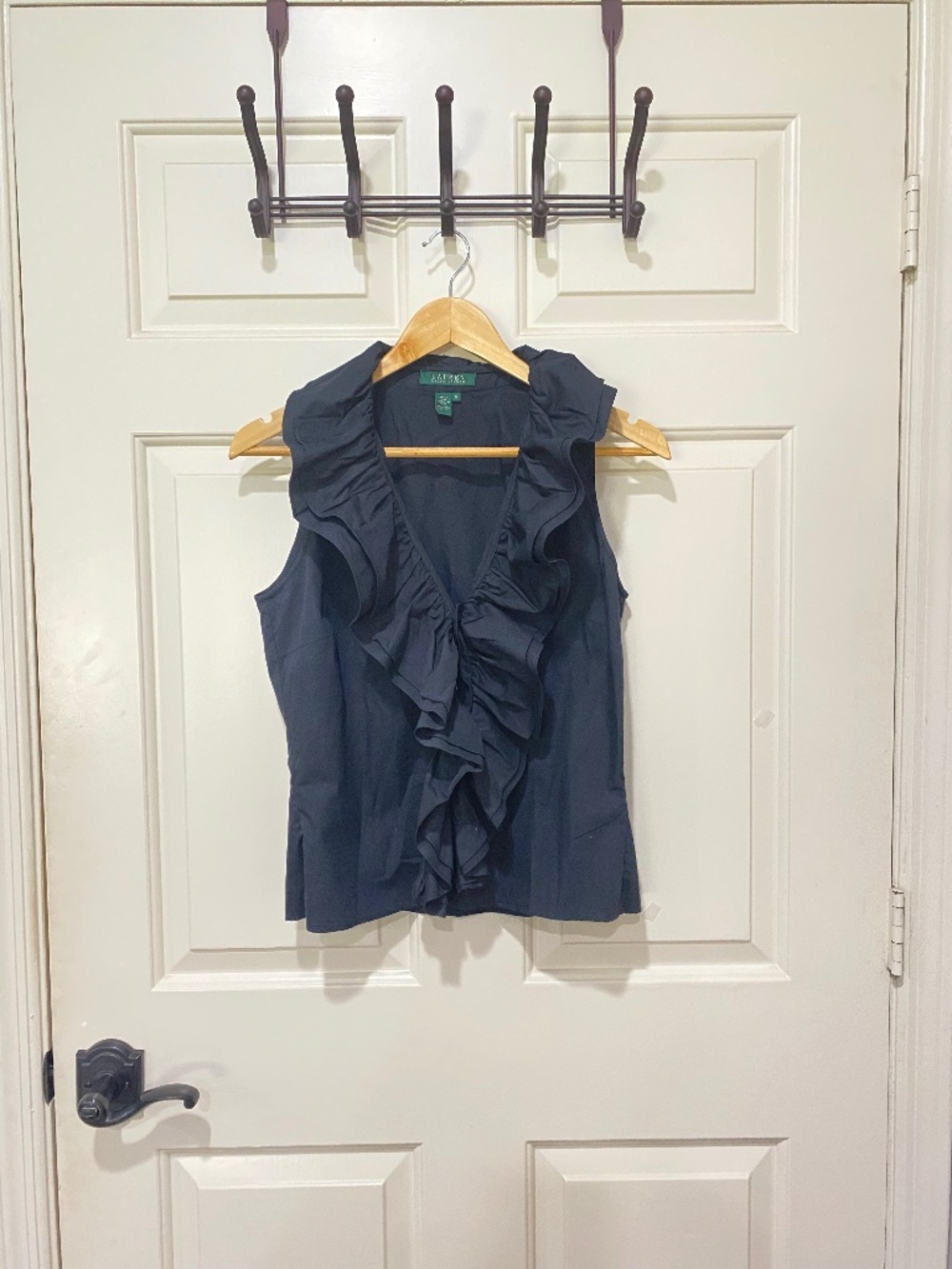 Lauren Ralph Lauren Black Ruffle Front Sleeveless Blouse M